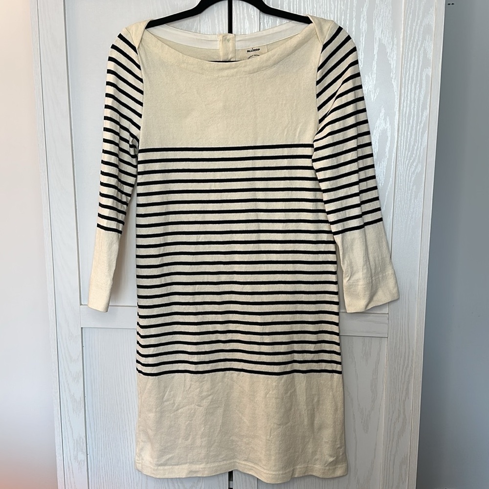 Anthropologie Allihop Belmont Dress Black and Cream Stripe Casual Shift Dress - Picture 2 of 6